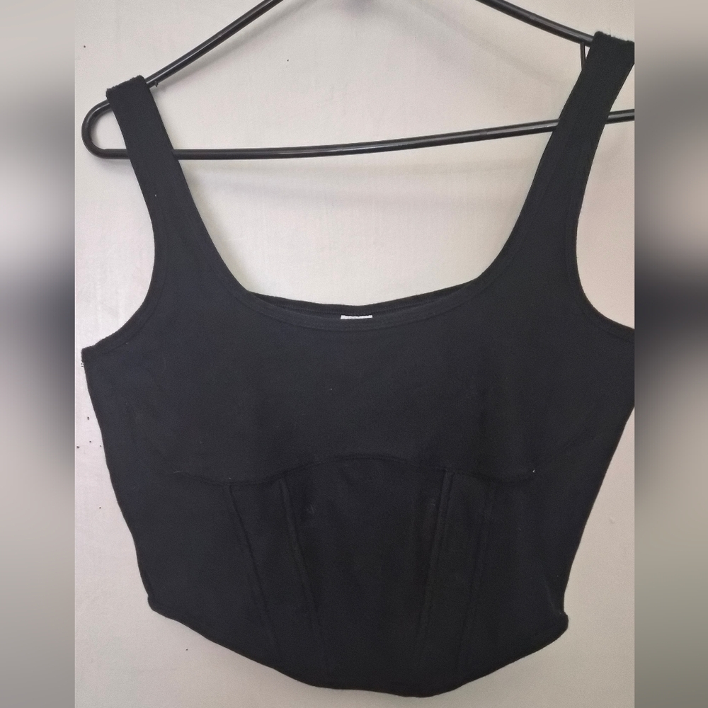 PINK Victoria's Secret Black Corset-Style Scoop Crop Tank